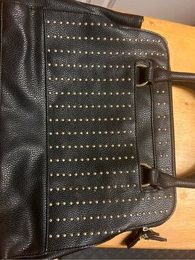 Black Studded Leather Tote Bag